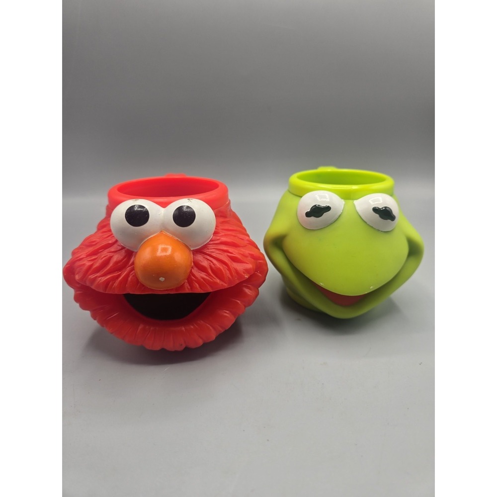 Sesame Street Red Elmo And Kermit Plastic Childrens Cup Mug Applause 1994